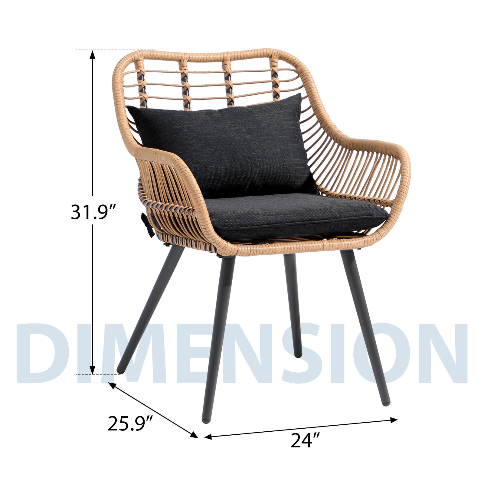 JOIVI All-Weather Outdoor Wicker Dining Chairs Set of 2, Patio Rattan Chairs with Cushions & Armrests, Outdoor Wicker Porch Chairs for Lawn, Balcony, Garden, Black