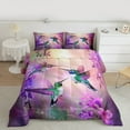 thumbnail image 2 of Manfei Hummingbird Bird Queen Comforter Set, Dreamy Purple Flower Floral Bedding Sets, Boho Jungle Animal Reversible Bedding Comforter Set, Luxury Bedroom Decor, 3-Piece, 2 of 8