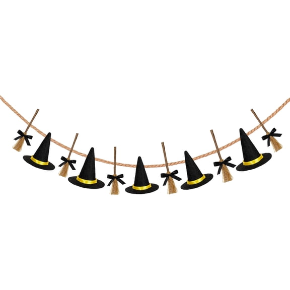 Halloween Witch Hats Garland Banner with Pendant Bunting for Fireplace Mantel Wall Indoor Outdoor Party Decor