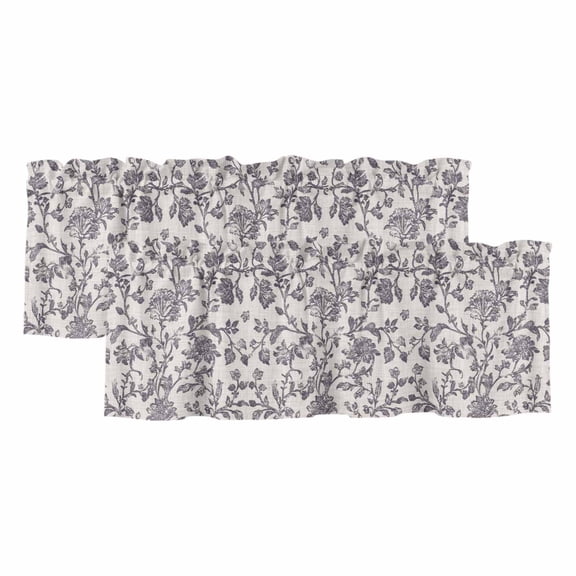 Spring Flowers Valances for Windows, Decorative Rod Pocket Window Valance Curtains, Farmhouse Purple Pastoral Floral Leaf Short Curtain Drapes for Kitchen/Living Room, 2 Panels, 54" W x 18" L
