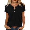 thumbnail image 2 of Babysbule Women's V Neck Button Placket Short Sleeve Henley T Shirt, Casual Loose Fit Top for Daily All Season Wear, 2 of 6