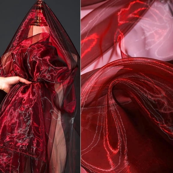 YYCRAFT Two Tone Sheer Organza Fabric by The Yard for Curtain Weddings Decor 2 Yards, Burgundy