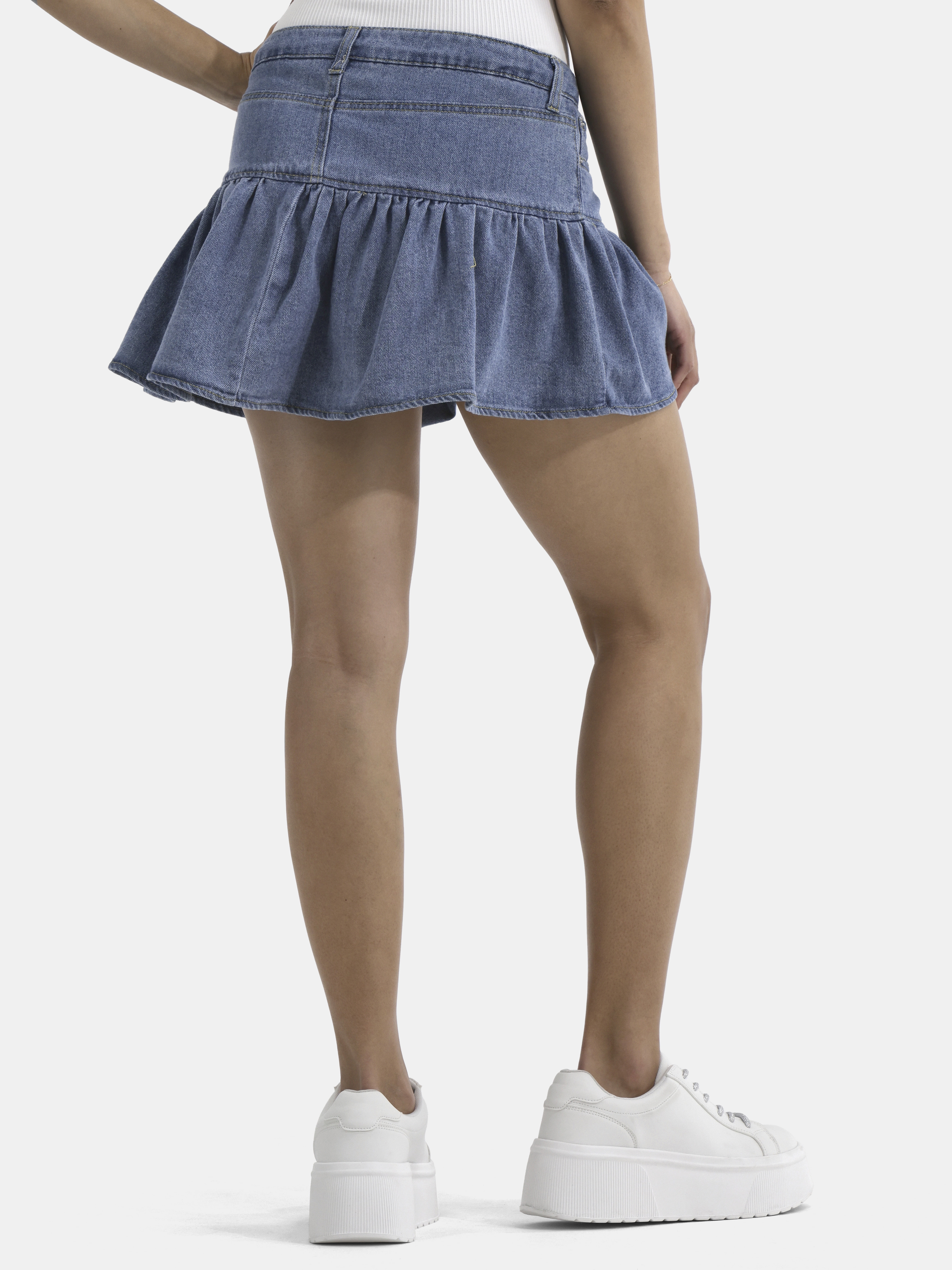 No Boundaries Ruffle Yoke Mini Skirt, Women's