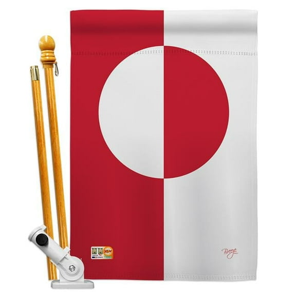 Breeze Decor BD-CY-HS-108377-IP-BO-D-US15-BD 28 x 40 in. Greenland Flags of the World Nationality Impressions Decorative Vertical Double Sided House Flag Set with Pole Bracket Hardware