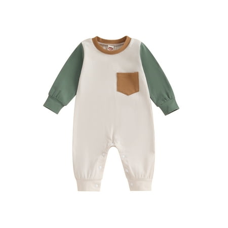 

TFFR Infant Boy Long Sleeve Romper Baby Contrast Color Pocket Jumpsuit Fall Winter Clothes