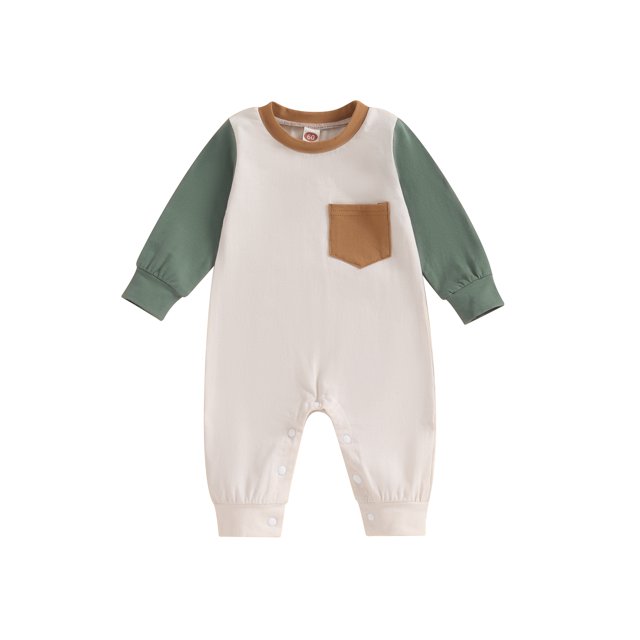 Gupgi Infant Boy Long Sleeve Romper 0-2Y Baby Contrast Color Pocket Jumpsuit Fall Winter Clothes