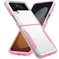 thumbnail image 1 of SaniMore for Samsung Galaxy Z Flip 4 6.7" Folding Case, Rugged PC Back & TPU Bumpers Anti-Fingerprint Heavy Duty Full Body Protective Case for Samsung Z Flip 4 Women Men, White & Pink, 1 of 8