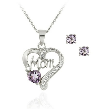 Sterling Silver Mop - 4.0mm Round Amethyst and Diamond Accent Sterling Silver