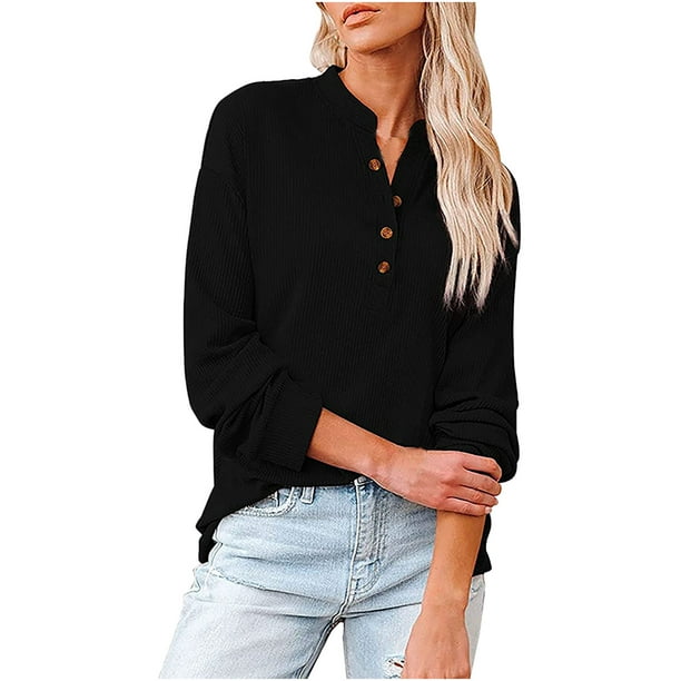 jovati Women Tops Long Sleeve Fashion Women Casual Corduroy Solid Button  Stand-up Collar Long Sleeve Tops Blouse 