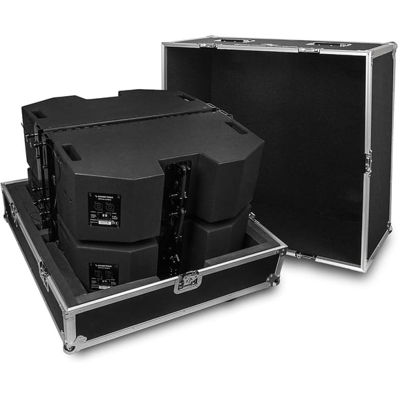 Sound Town ZETHUS 4 x Dual 8” Line Array Loudspeaker System with STRC Flight Case, Full Range/Bi-amp Switchable, Black (Z208BX4-IFC)