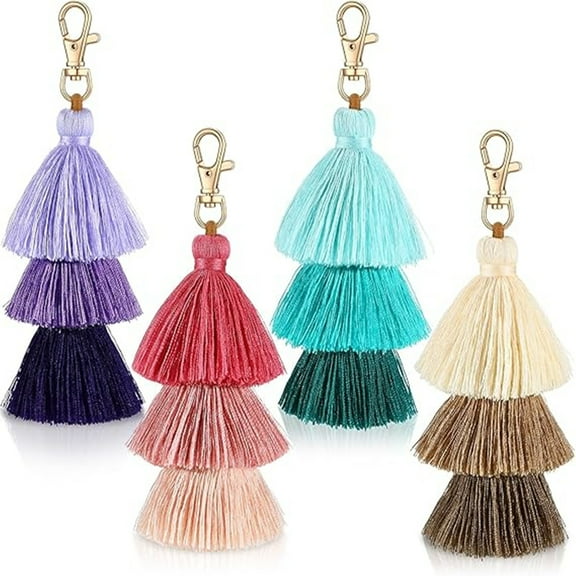 4 pieces Pom Pom Tassel Keychain Colorful Backpack Keychain Women Cute Bag Charms Bohemian Purse Tassels Bag Charm Handbag Purse Pendant Key Chain