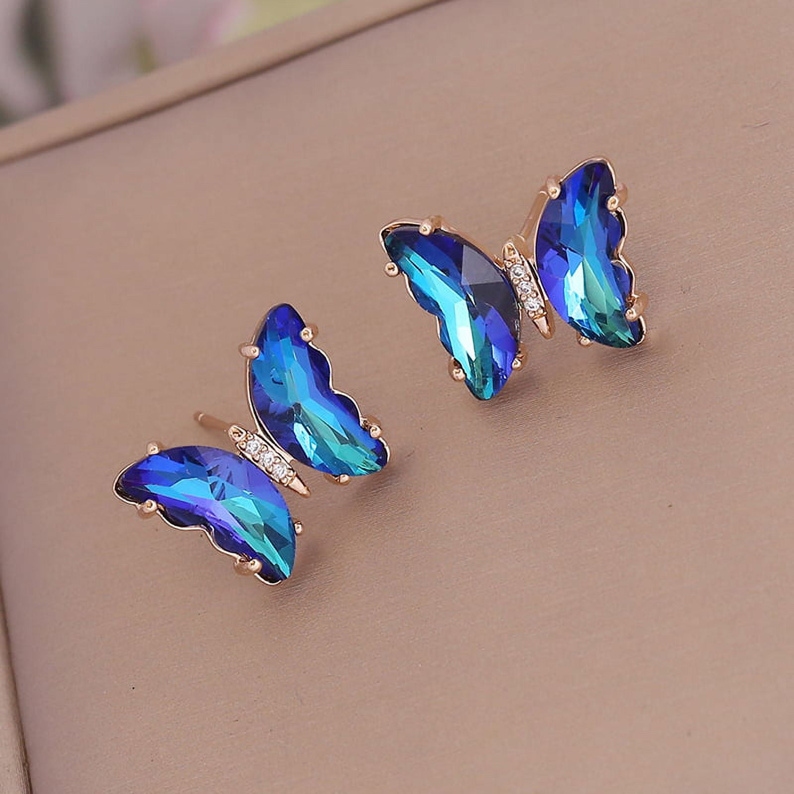 Buy Pinion Blue Butterfly Diamond Stud Earrings Online | CaratLane