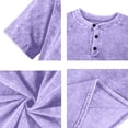 thumbnail image 6 of Mens Distressed Henley Shirts Retro Short Sleeve Cotton Tee Shirts Casual Button Down Washed T-Shirts Light Purple 3XL, 6 of 7