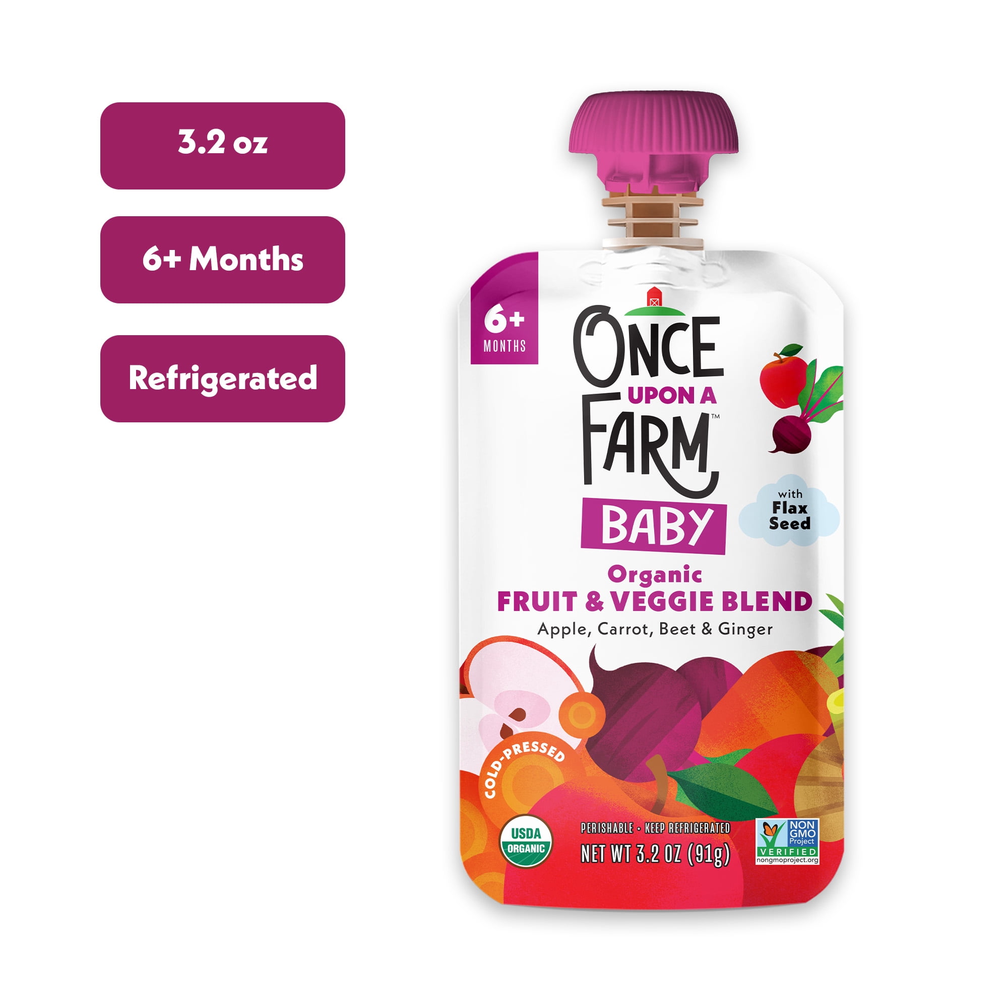 Once Upon a Farm Apple, Carrot and Beet Organic Baby Food Pouch, 3.2oz