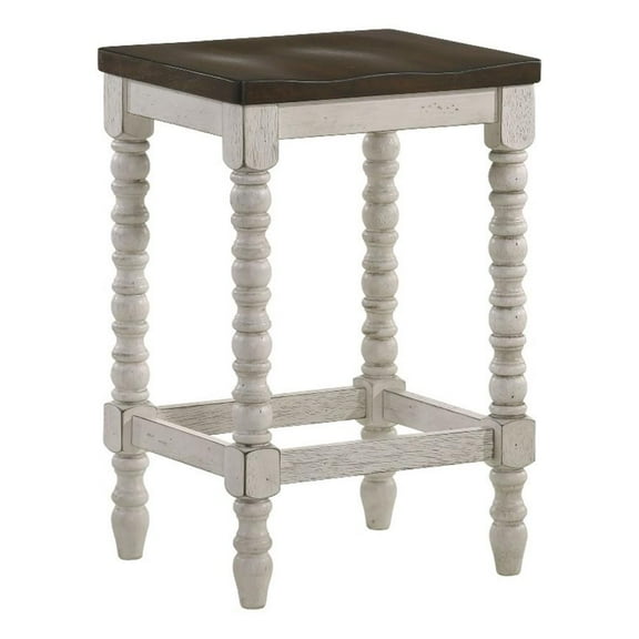 Bowery Hill Wood Counter Stools in White and Walnut (Set of 2)