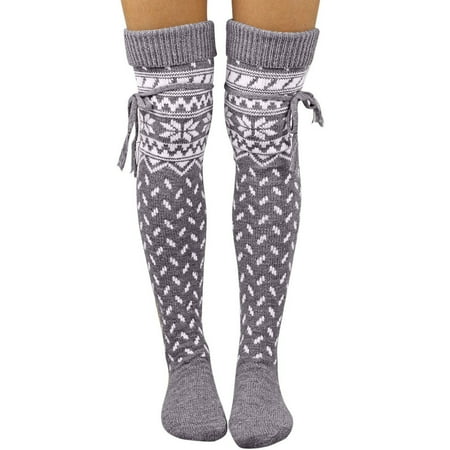 

Mchoice Women Christmas Warm Thigh High Long Stockings Knit Over Knee Socks Xmas