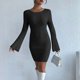 thumbnail image 2 of Vestido sexy sin espalda de color liso para mujer: mangas acampanadas, tejido de poliéster, ajuste ceñido, ideal para fiestas y discotecas, 2 of 6