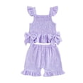 thumbnail image 2 of ITSAME Toddler Girls Outfits 2-Piece 100%Cotton Bow Smocked Tank and Ruffle Shorts Casual Clothes Set Purple Size 12-18M, 2 of 5