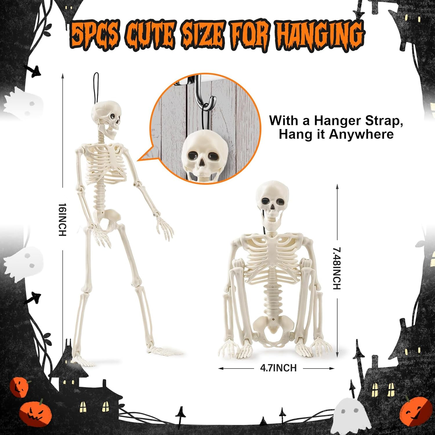 Ayieyill Posable Mini Skeleton Decorations, 16", 5 Pc photo 6