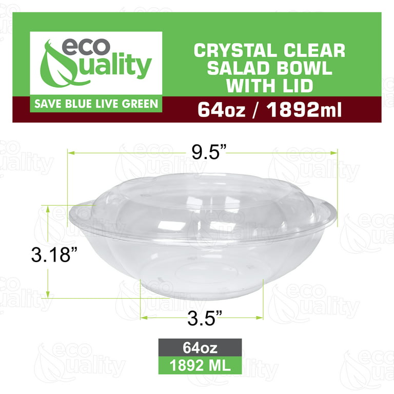 Fit Meal Prep 100 Pack 64 oz Clear Plastic Salad Bowls with