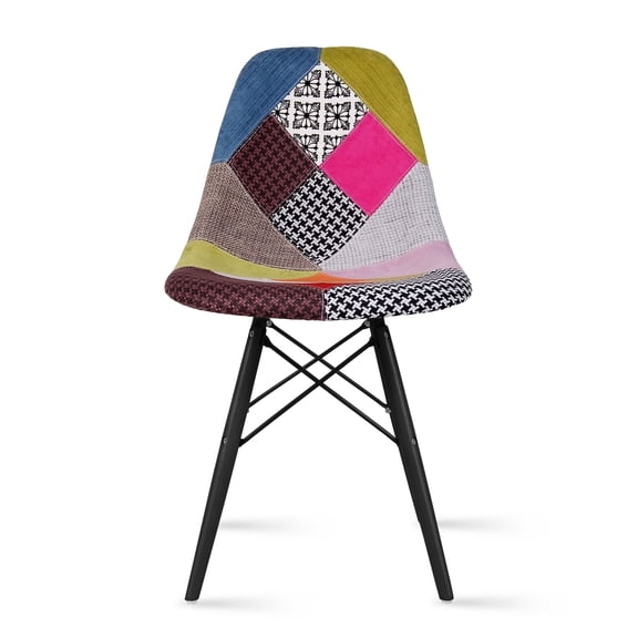 2xhome - Fabric Patchwork Ann - Multi Color Side Black Dark Wood Legs Eiffel Dining Room Chair - Lounge Chair No Arm Armless Less Chair Seats, Set of 1, 1 piece
