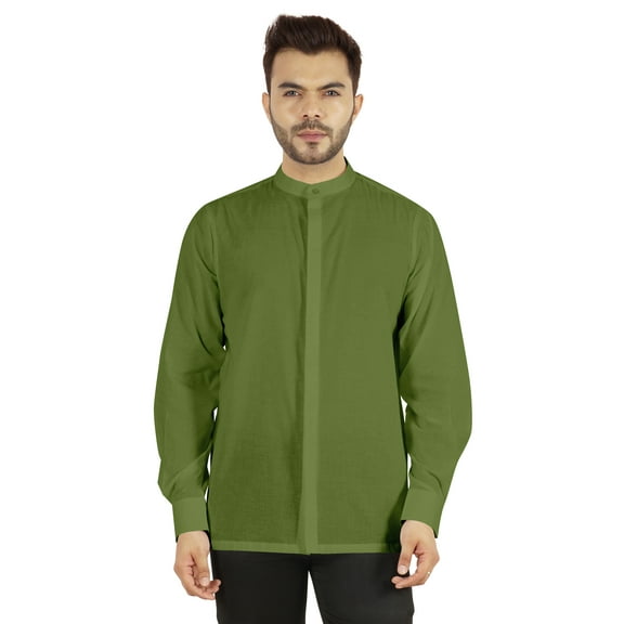 Bestman Mens Solid Shirt Mandarin Collar Long Sleeve Button-Up Formal Shirts Office Wear