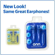 onn Blue Wired Earphones with Microphone and Silicone Ear Tips