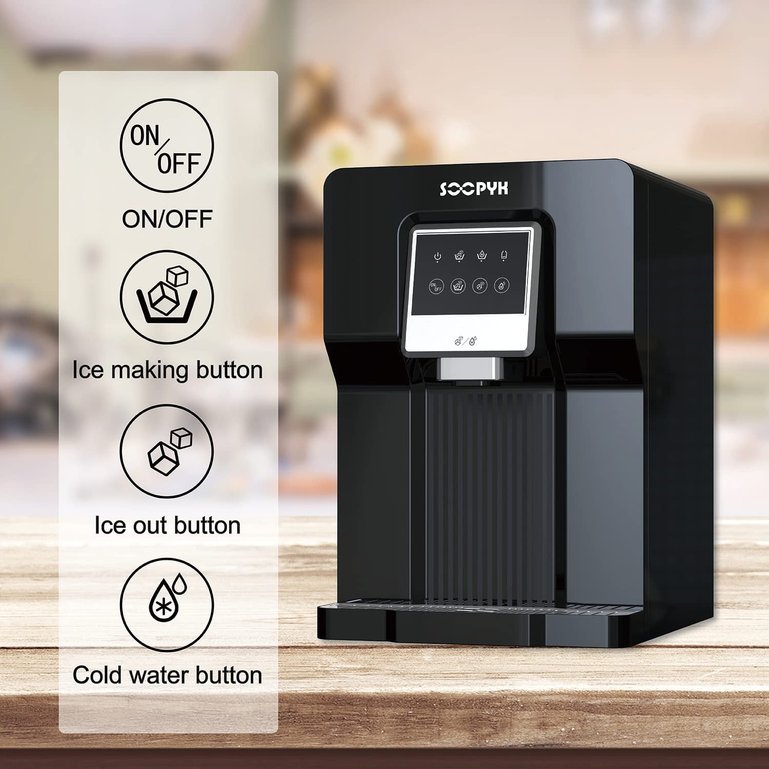SOOPYK Countertop Bottleless Water Cooler Dispenser with Ice Maker with Water Line 18LBS Daily Capacity (without FILTER)