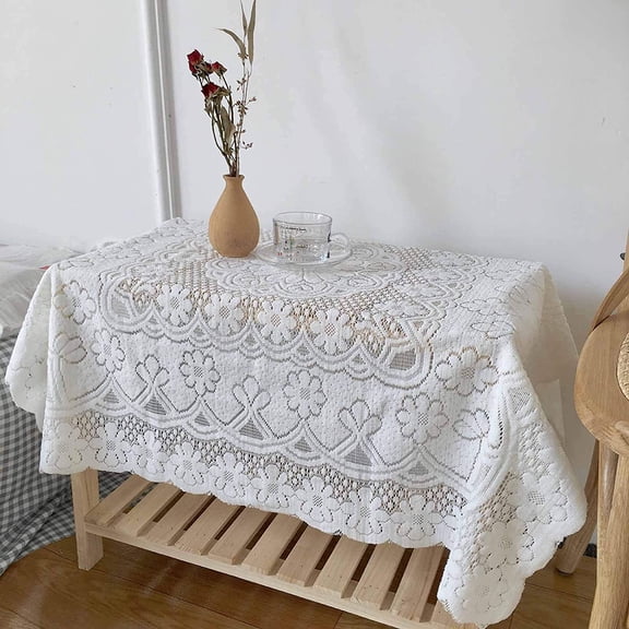 XIOP Handmade Crochet Lace Tablecloth, Rectangular Table Cloth Doilies Elegant Floral Tablecloth Table Cover for Parties, Weddings, Baby Showers, Dining Tables White, 24 x 24 Inch-0906