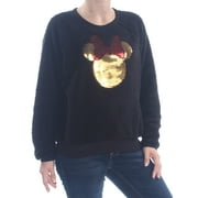 DISNEY Womens New 1035 Black Sequined Long Sleeve Crew Neck Top S Juniors B+B