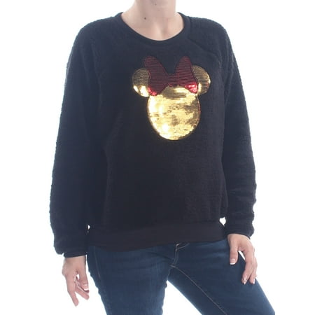 DISNEY Womens New 1035 Black Sequined Long Sleeve Crew Neck Top S Juniors B+B