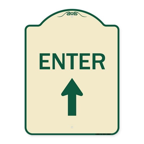 SignMission Designer Series Sign - Enter Sign Enter with Up Arrow | Tan & Green 18" x 24" Heavy-Gauge Aluminum Architectural Sign | Protect Your Business & Municipality | Made in the