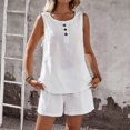 thumbnail image 5 of Women's Cotton Linen Sleeveless Crop Top and Shorts Set Summer Vacation, 5 of 9