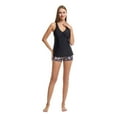 thumbnail image 2 of SWSMCLT Women's High Waisted Tankini V Neck Boyshort Swimsuit Bathing Suit Modest 2 Piece Cute Slimming Short Black6 8-10, 2 of 5