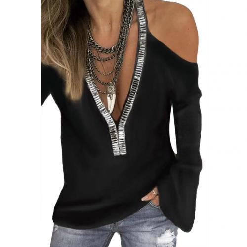 Sexy Sequins V Neck Cold Shoulder Long 