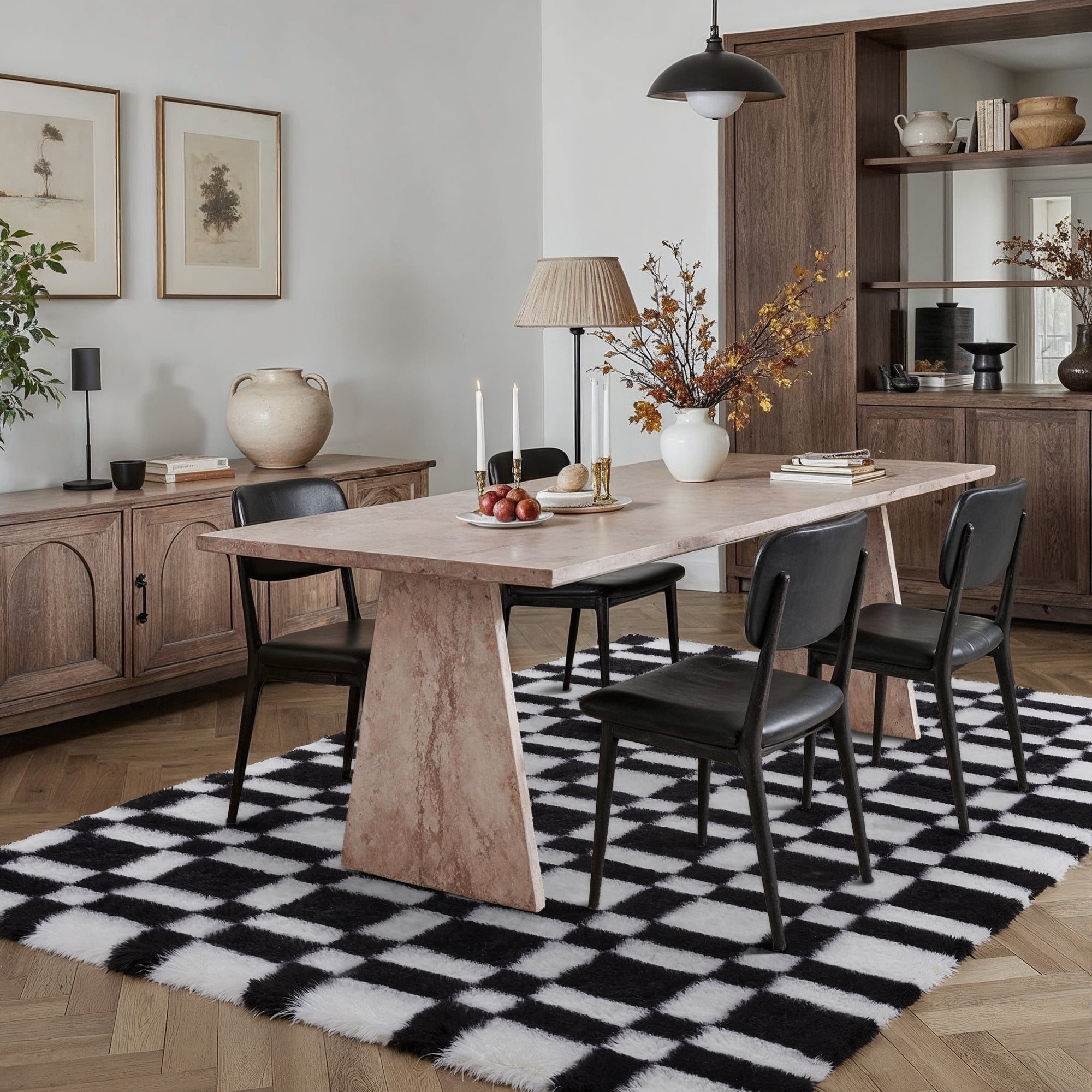 BERTHMEER 5'x8' Checkered Rug for Living Room, Modern Black and White Checkerboard Shag Rug Non-Slip Area Rug Soft Indoor Fluffy Rugs for Bedroom Carpet Home Dorm Aesthetic Decor