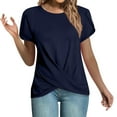 thumbnail image 2 of QUNYINEY Women's T-Shirts Short Sleeve Solid Crew Neck Casual Tops Twist Knot Loose Pullover Shirts, 2 of 8