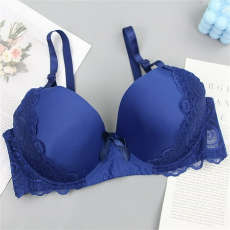 FUNUONY Big Sale!! 2025 Trendy Women s Push Up Bra No Underwire Comfortable Wireless Bras Padded Plunge Women s Underwear Bra Lace Bra for Women Plus Size Dark Blue 95E