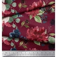 thumbnail image 3 of Soimoi Red Rayon Fabric Leaves & Peony Floral Fabric Prints By Yard 56 Inch Wide, 3 of 3