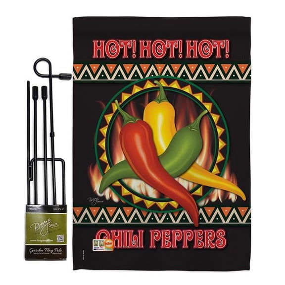 Breeze Decor BD-VG-GS-117031-IP-BO-D-US13-BD 13 x 18.5 in. Chili Peppers Food Vegetable Impressions Decorative Vertical Double Sided Garden Flag Set with Banner Pole