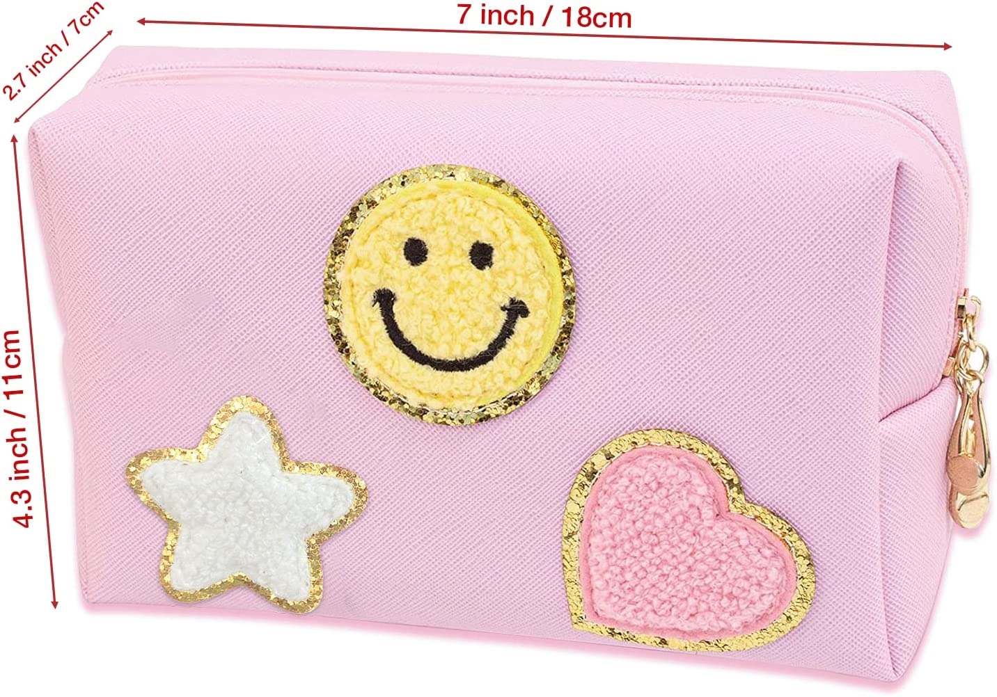 Preppy Stuff Make-up-Tasche – Smiley-Gesicht, Wasserdicht, Aus PU-Leder, Knallpink