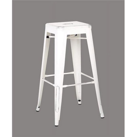 AC Pacific ACBS01-30-SMW 30 in. Backless Costal Metal Barstool - Distressed White, Set of 2