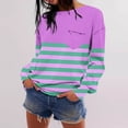 thumbnail image 3 of tklpehg Casual Long Sleeve Shirts for Women 2025 Fall Fashion Lightweight Round Neck Pullover Tops Striped Patchwork Casual Graphic Tee Blouses(V02_ Purple,L), 3 of 6