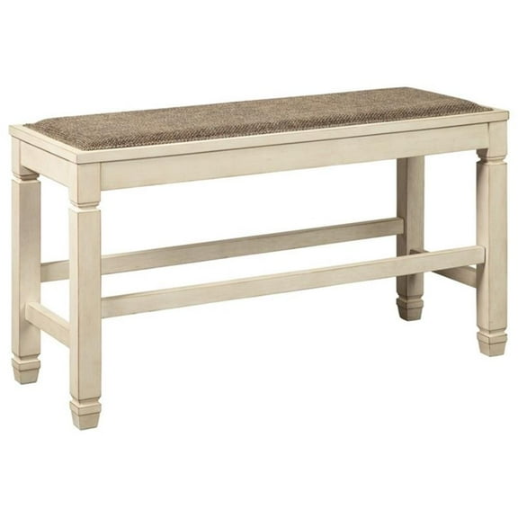Bowery Hill Single Wood Counter Bench in Antique White & Brown