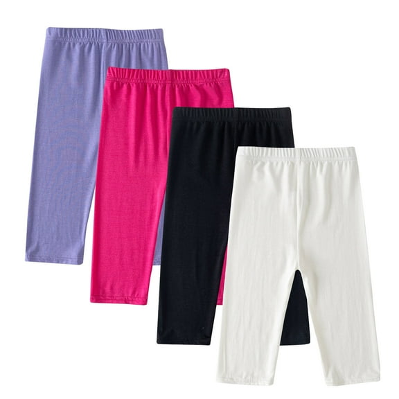 ZACPNCV 4 Pieces Girls Capris Leggings Cotton Cropped Leggings School Uniform Pants for Girls Multicolor 12-13 Years