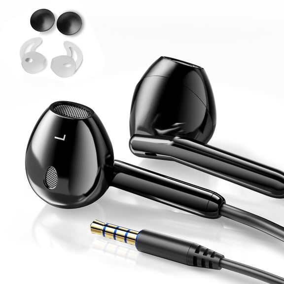 3.5mm Headphones wired,Heavy bass in ear wired earbuds with microphone,3.5mm jack Earphone wire with ear hook and cotton pad,Noise reduction and comfortable listening