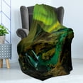 thumbnail image 4 of Aurora Borealis Soft Flannel Fleece Throw Blanket, Pale Weather over the Hills Waterfall Creek Nature Landscape, Cozy Plush for Indoor and Outdoor Use, 60" x 80", Fern and Olive Green, by Ambesonne, 4 of 5