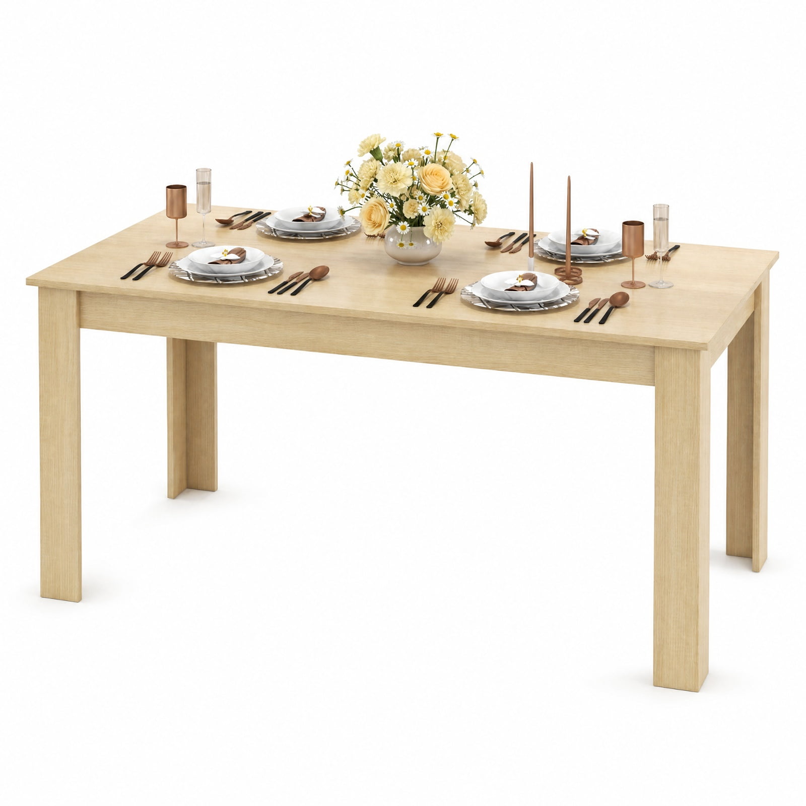 Furnibear 63 Inch Rectangular Modern Wood Dining Kitchen Table Seats 6 for Dining Room Kitchen Study Office Restaurant, Oak