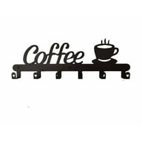 Coffee Bar Decorative Sign,Coffee Cup Holder Wall Mounted Coffee Sign,Metal Coffee Cup Holder with 4 Hooks,Coffee Mug Wall Rack,Tea Cup Hanger Display Decor for Coffee Bar,Kitchen,Office,Black,17x7"