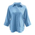 thumbnail image 3 of Button Down Shirt Collared 3/4 Sleeve Flowy Business Casual Shirts Dressy Work Travel Blouses, 3 of 5